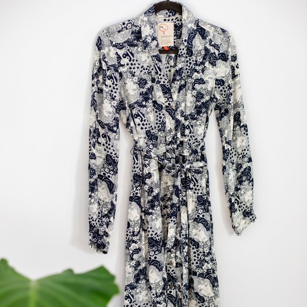 Anthropologie 34/52 Conversations Colloquial Faces Shirt Dress Size 2 - Picture 2 of 11